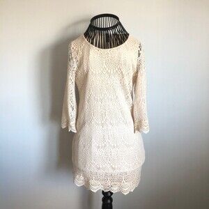 Beige Bohemian Lace Crochet Dress